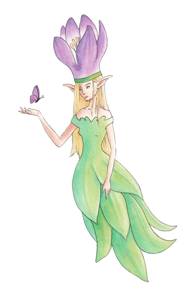 Aquarellmalerei Knospenelfe und Schmetterling