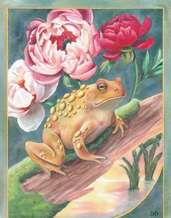 Geldkröte mit Pfingstrosen